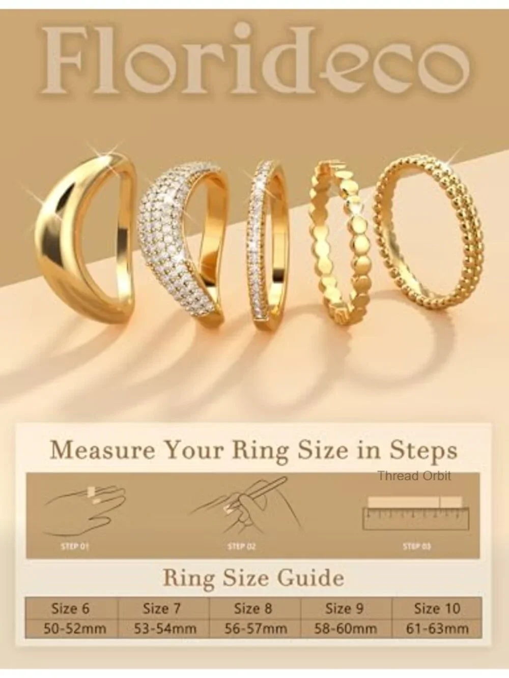 14K Gold Plated Stackable Dainty Cubic Zirconia Ring Set Chunky Dome Band Thumb